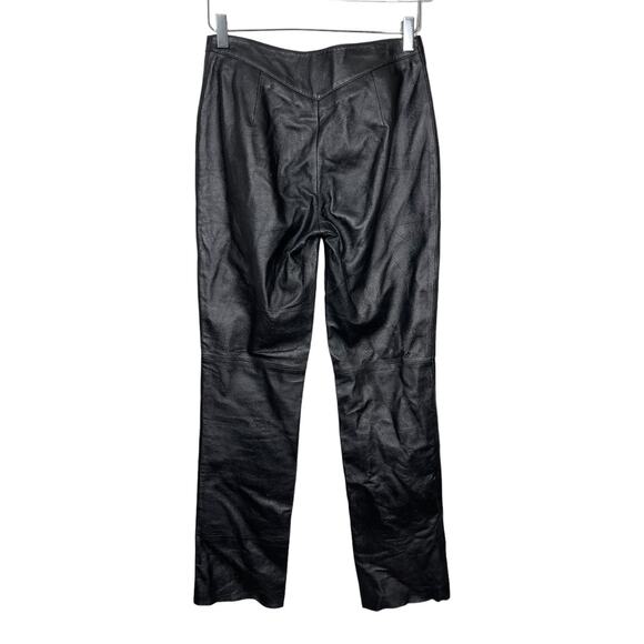 Vintage Y2K Express Black Leather Pants 3/4 Mid Rise Boot Cut 2000s Sleek Chic - Picture 2 of 4